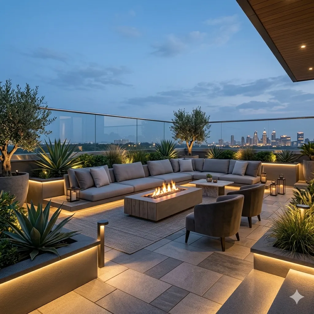 Luxury rooftop terrace design in Hyderabad villa