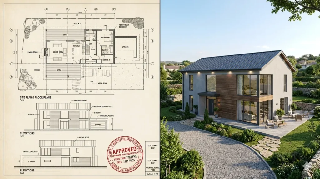 Mahagaon building plan sanction vs. 3D architectural visualization