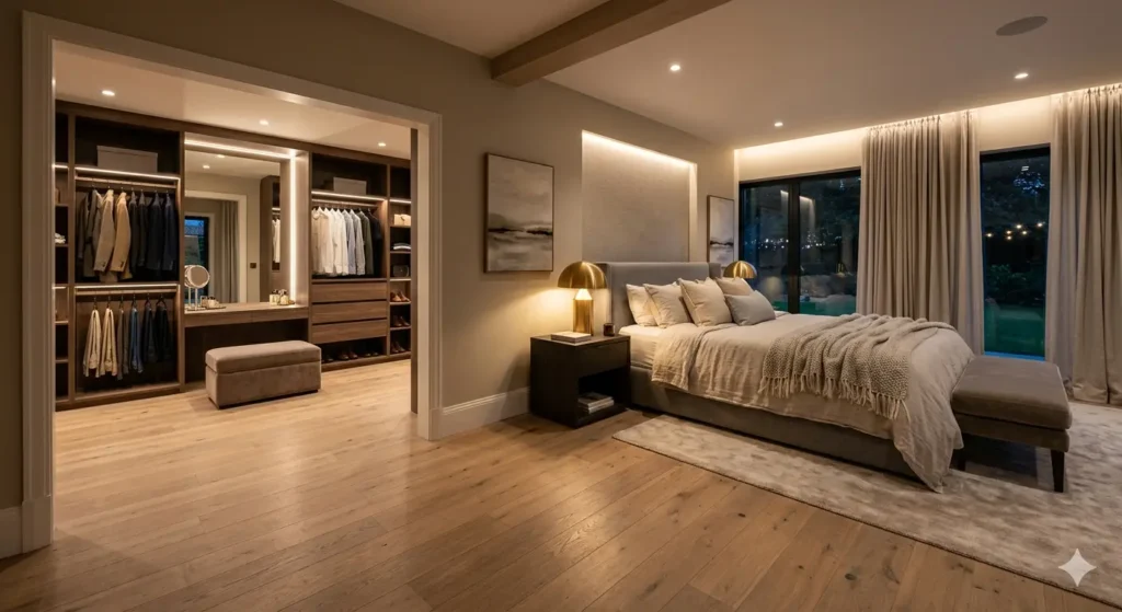 Master bedroom suite and dressing room design in Wani