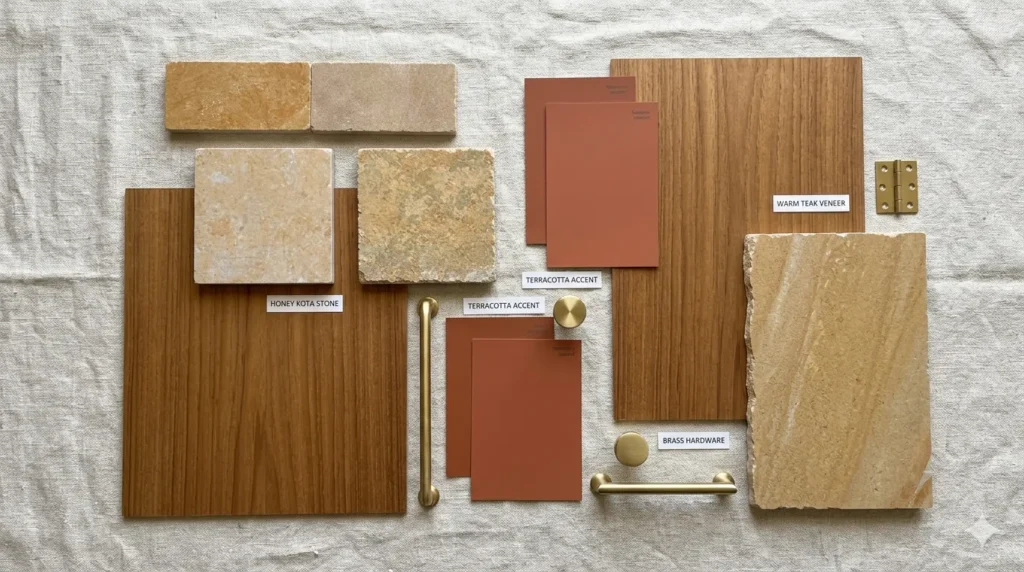 Material palette and mood board for Vidarbha residential interiors