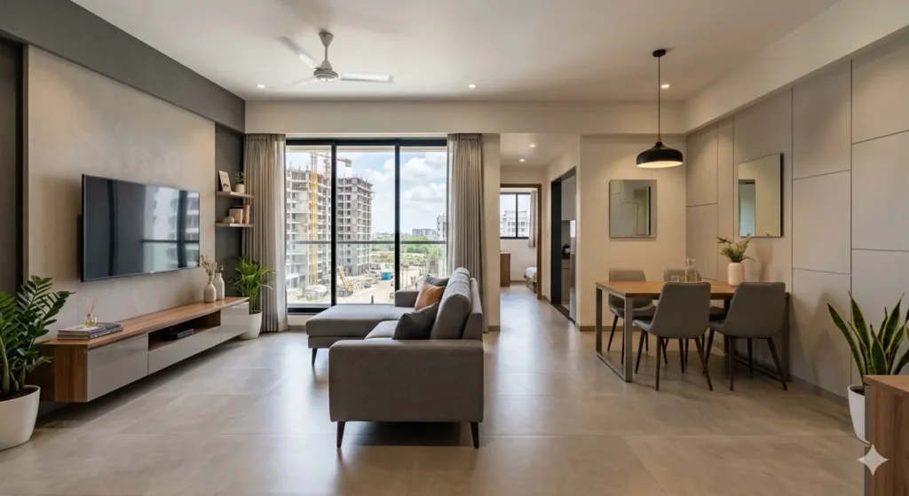 Interior Design on Besa-Pipla Road Nagpur 1 Modern 3BHK interior design with dust resistant finishes in a developing Besa Pipla Road society