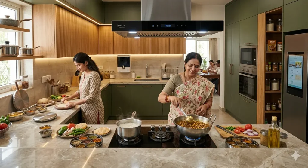 Modern U shaped modular kitchen for large families in Darwha
