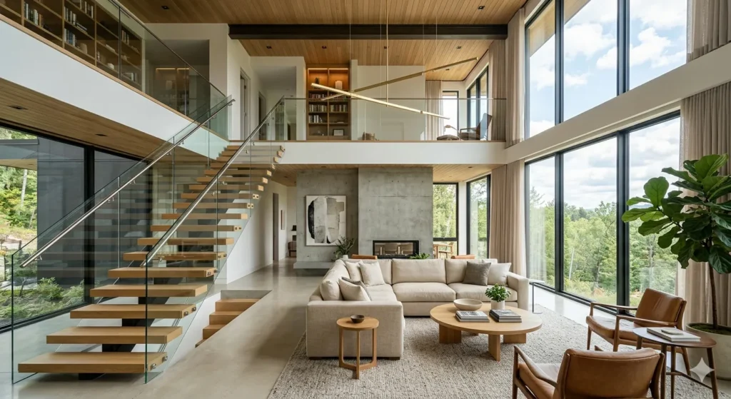 Modern duplex living room design in Kokapet Hyderabad