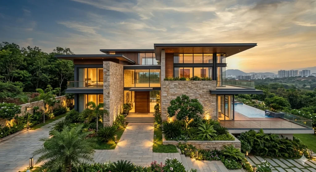 Modern luxury villa elevation design in Kokapet Hyderabad