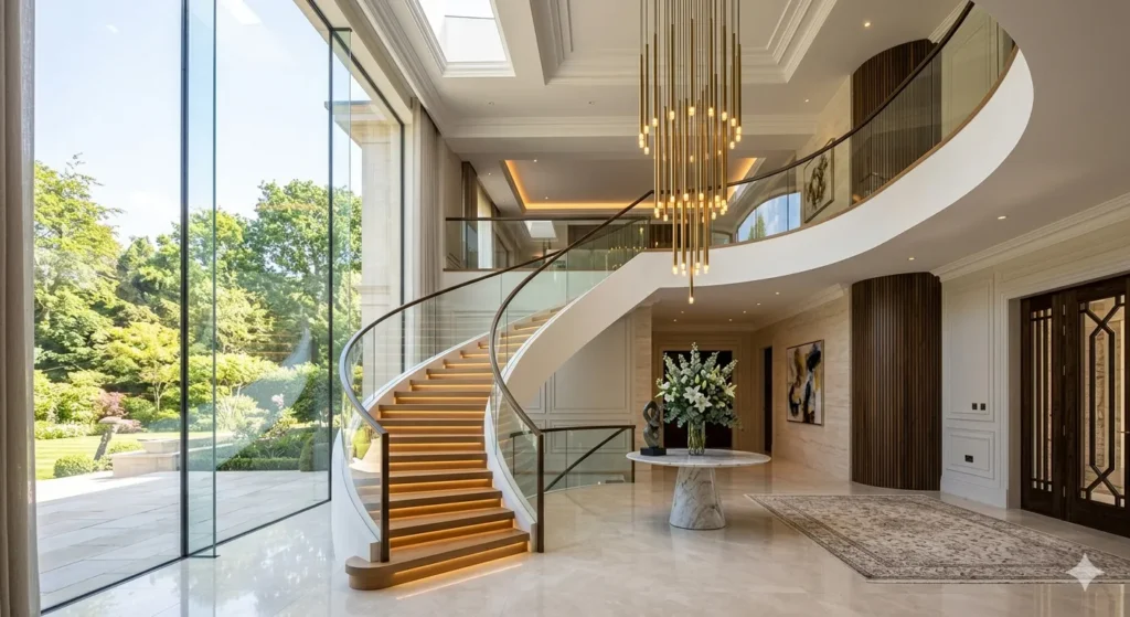 Modern staircase and foyer planning for Hyderabad villas