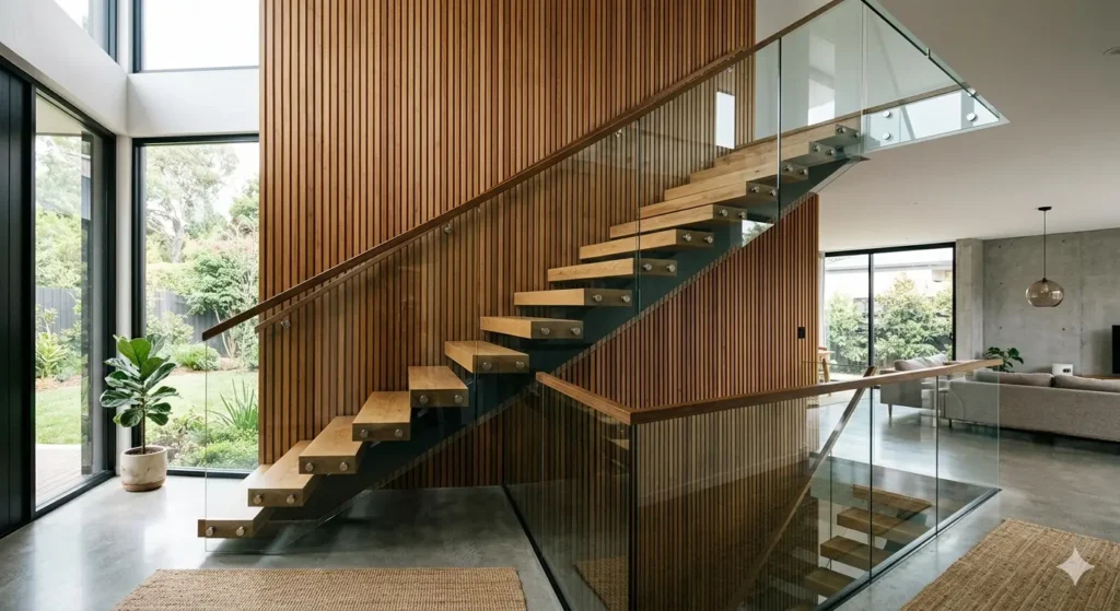 Modern staircase design for luxury duplexes in Pusad