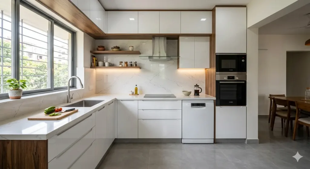Home Renovation Cost in Nagpur Explained 4 Modular kitchen renovation cost in Nagpur with quartz countertops and acrylic shutters