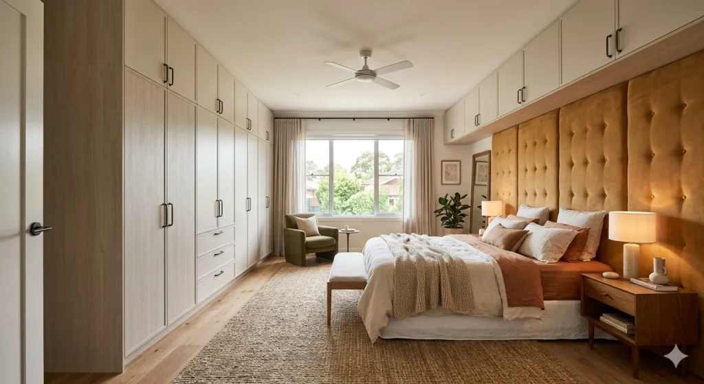 Organized full height wardrobe and bedroom design for Ner families