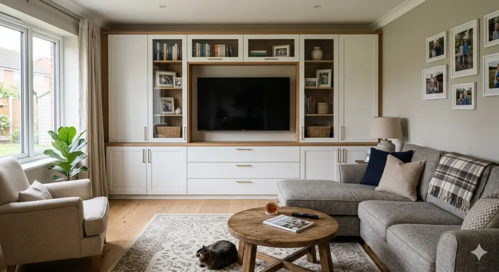 Interior Design Near Hingna Road Nagpur 3 Practical drawing room design with integrated closed storage TV unit for a family home