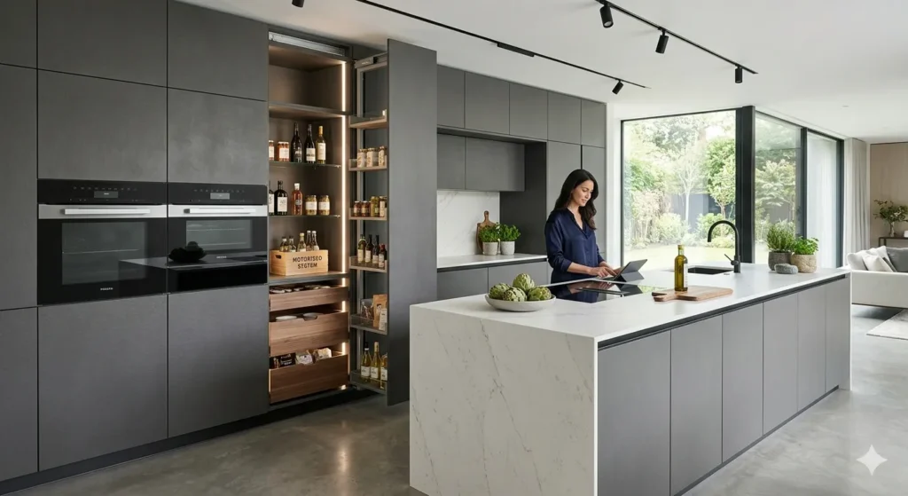 Premium modular kitchen design with integrated smart appliances