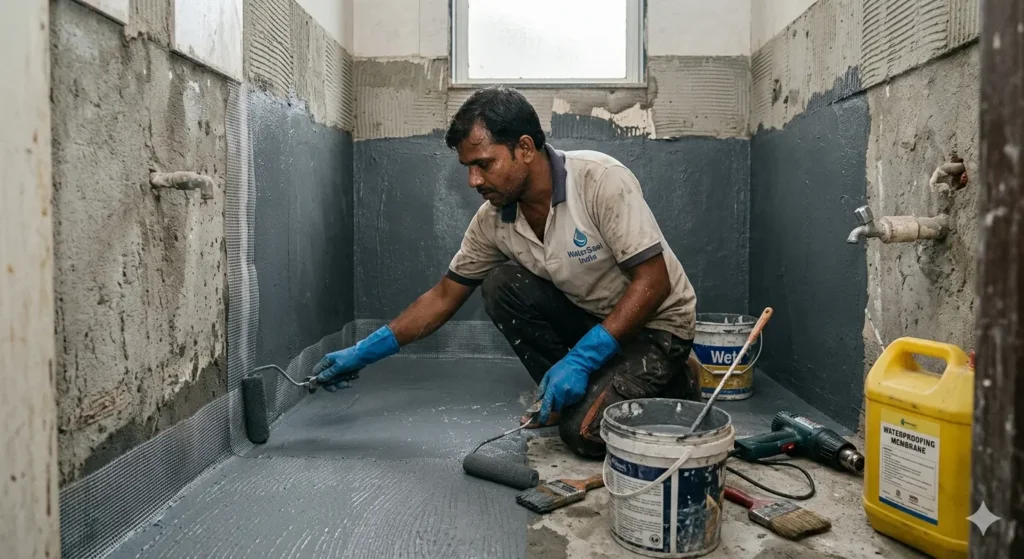 Interior Design on Besa-Pipla Road Nagpur 4 Professional bathroom waterproofing stages for an aging apartment renovation in Nagpur