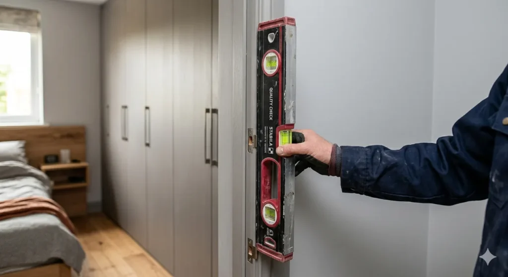 Quality inspection of bedroom wardrobe installation in Ner