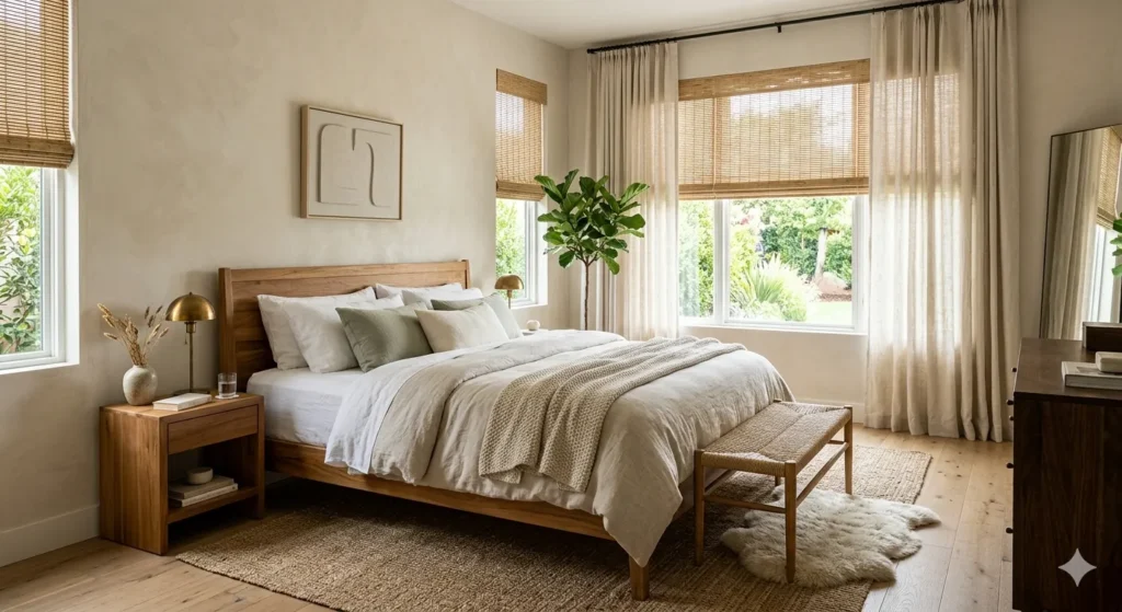 Restful master bedroom interior design in Mahagaon