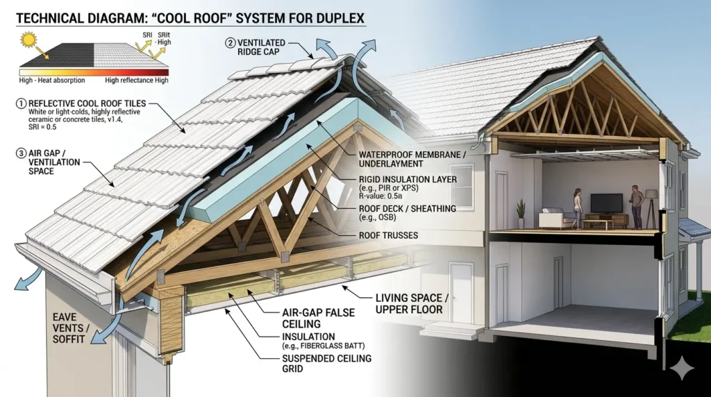 Roof insulation strategy for Wani duplexes to prevent summer heat