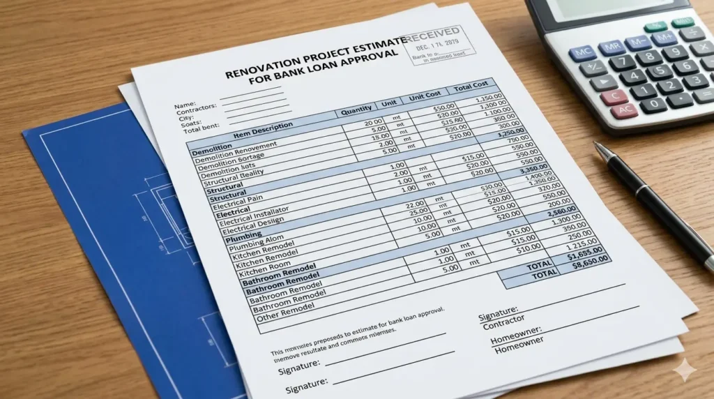 Home Renovation Loan Guide for Nagpur 4 Sample itemized renovation estimate used for bank loan approval