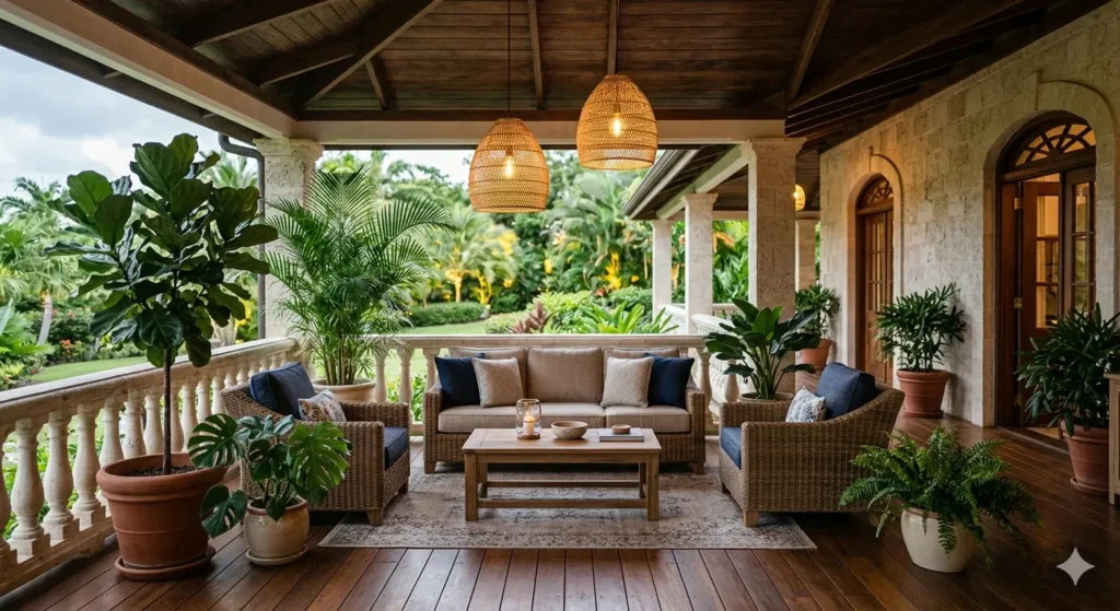 Luxury Bungalow Interior Design in Darwha 2 Shaded luxury veranda decor and outdoor furniture for Darwha bungalows