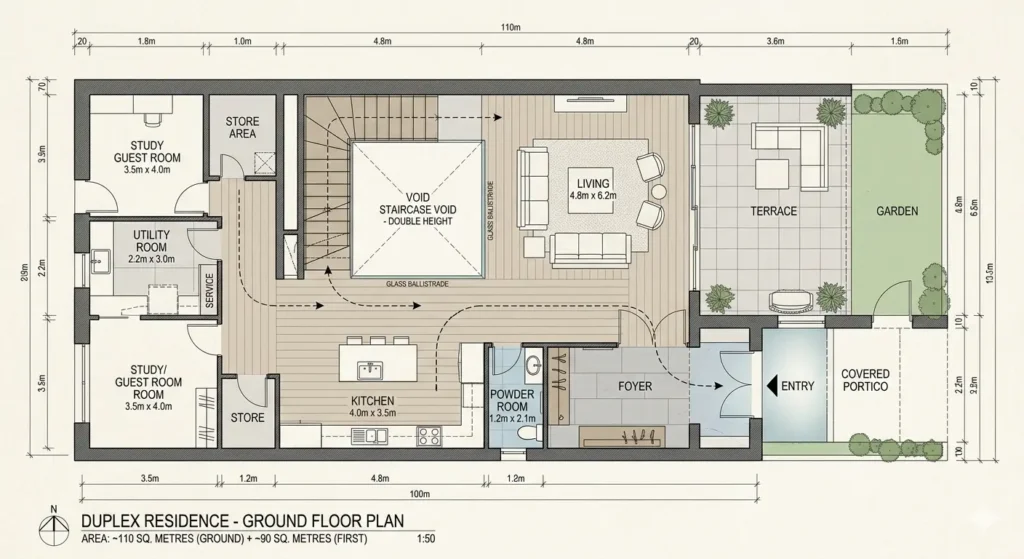 Spatial planning for a modern duplex in Vidarbha