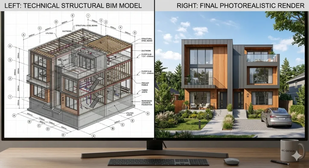 Structural engineering vs. 3D architectural visualization for duplexes