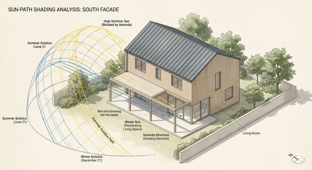 Sun path analysis for climate responsive house design in Ralegaon