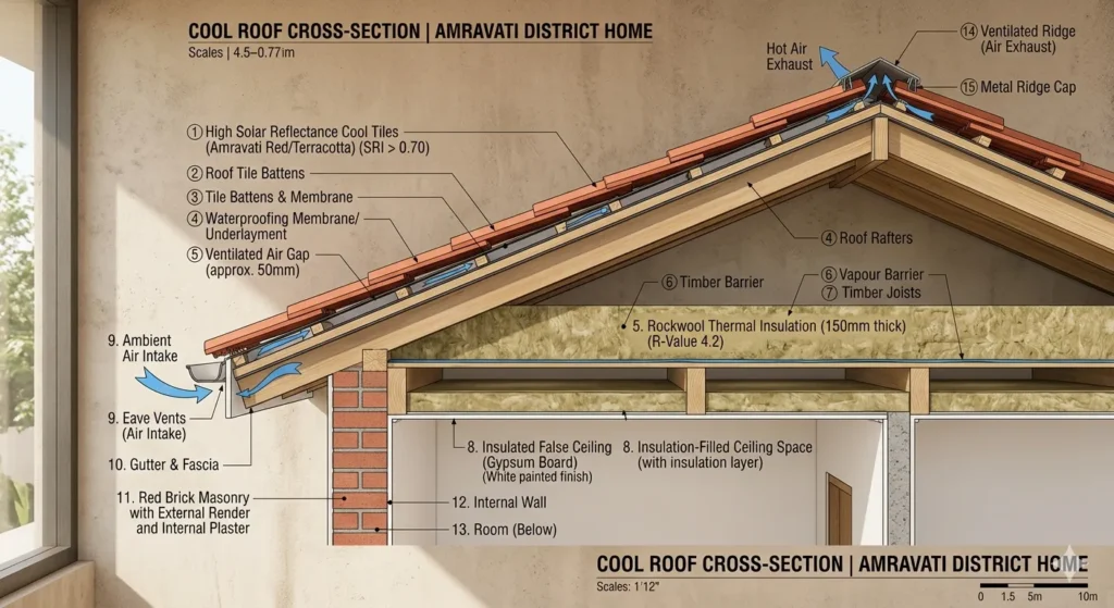 Sustainable roof design for heat management in Dhamangaon homes