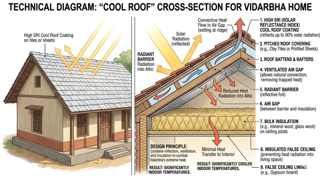 Sustainable roof design for heat management in Ghatanji homes