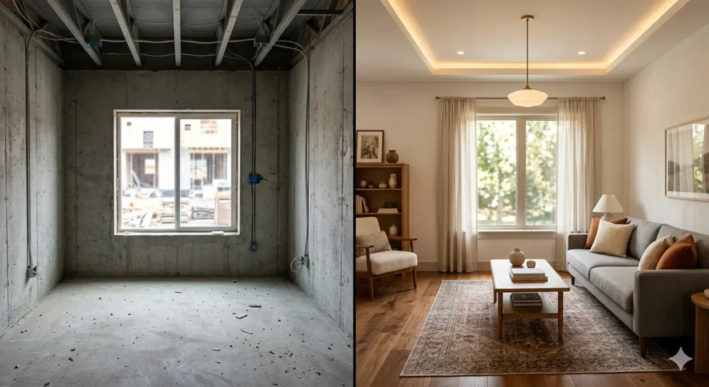 The transformation from a structural house to a finished home