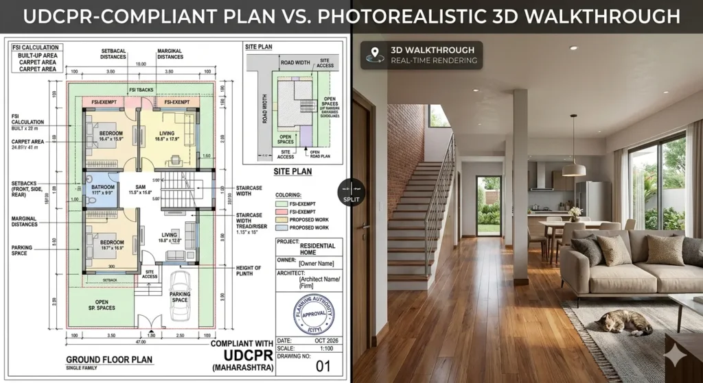 UDCPR building plan approval vs. 3D architectural walkthrough