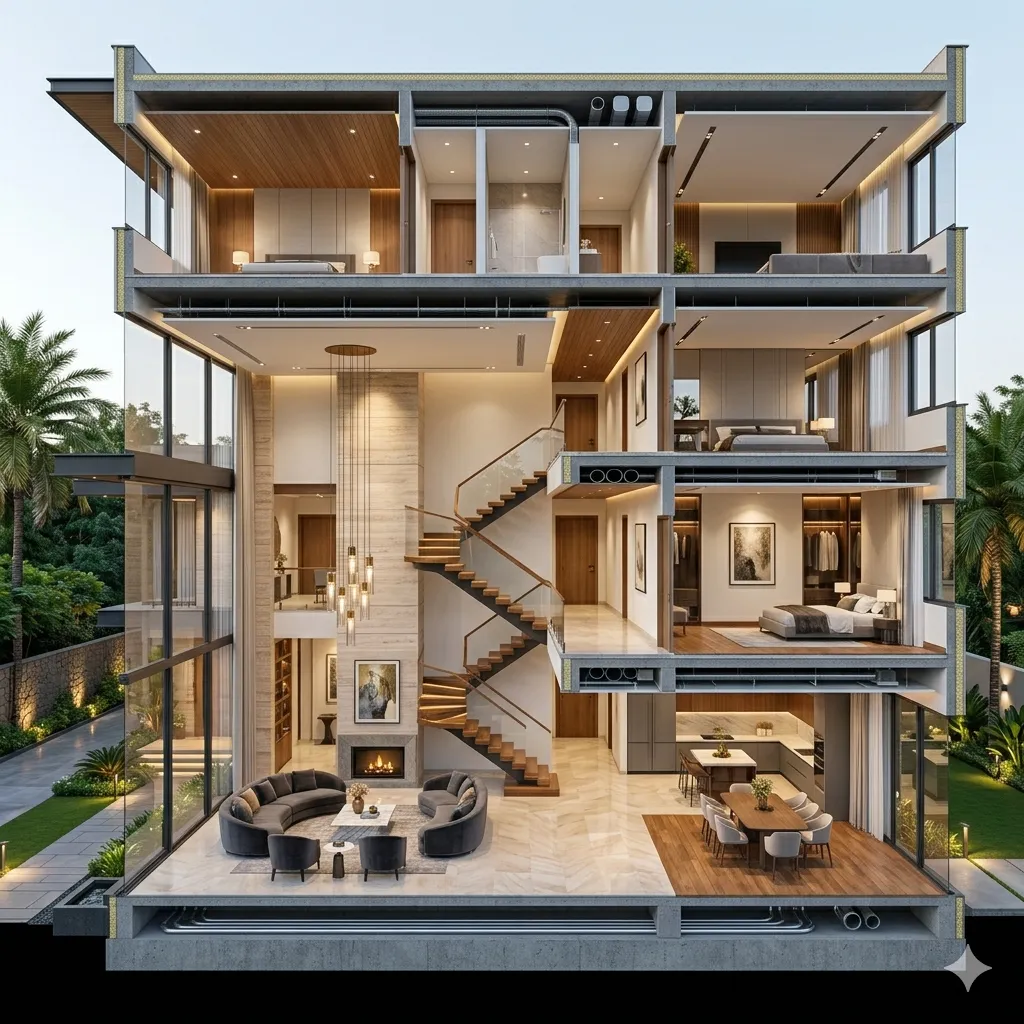 Vertical space planning in modern G2 villa design