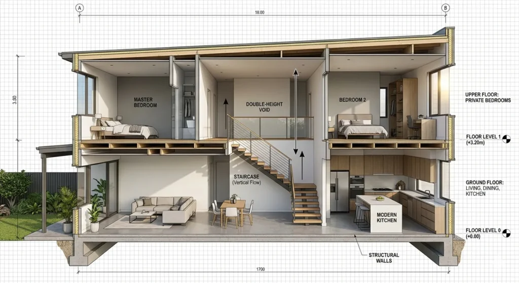 Vertical spatial planning for a modern Yavatmal duplex