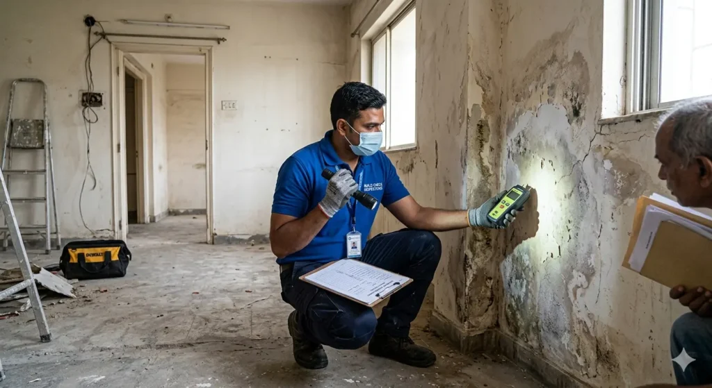 Interior Design for Homes in Dighori Nagpur 1 Visual inspection of wall seepage and structural health before a 2BHK flat renovation in Dighori