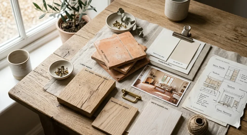 Warm earth tone color palette for Pusad interior design