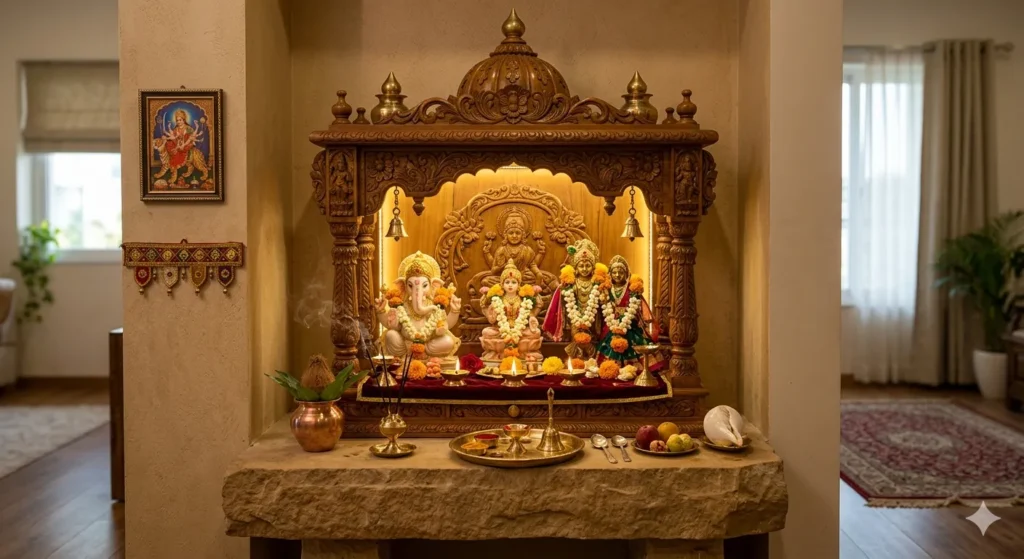 Well designed puja space in Wardha residence